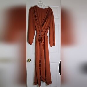 Elegant Brown Long Sleeve Dress